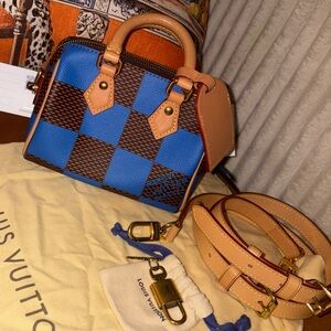 Louis Vuitton Speedy 18 Damier Pop Blue Mini Bag Pharrell Era Strap Lock Key